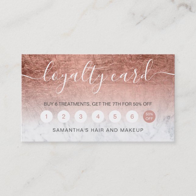 elegant typography marble rose gold foil ombre loyalty card (Front)