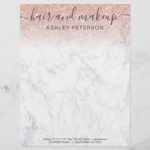elegant typography marble rose gold glitter ombre letterhead