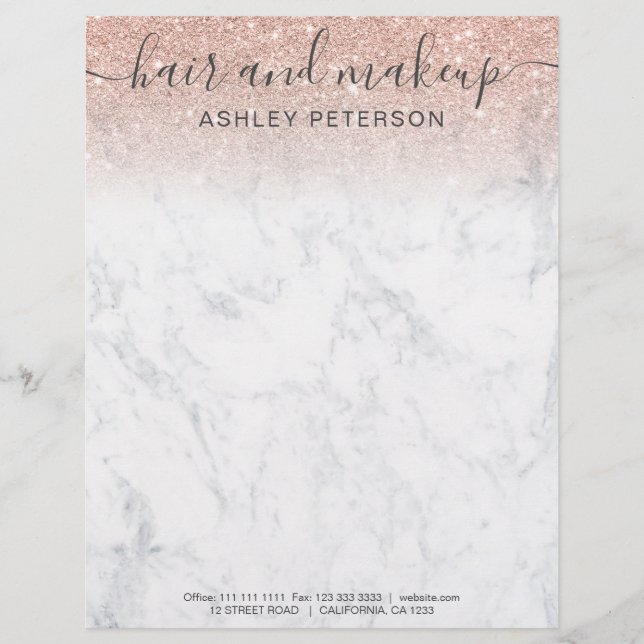 elegant typography marble rose gold glitter ombre letterhead (Front)