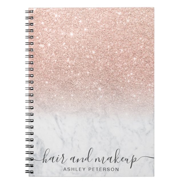 elegant typography marble rose gold glitter ombre notebook (Front)