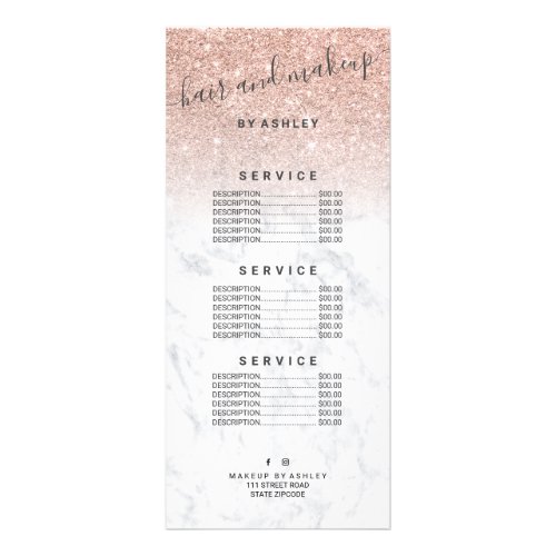 elegant typography marble rose gold glitter ombre rack card