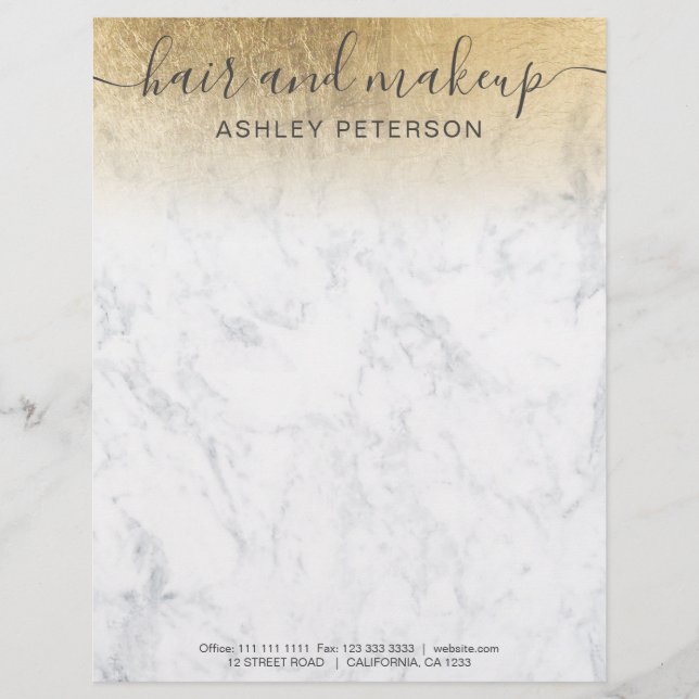 elegant typography marble yellow gold foil ombre letterhead (Front)
