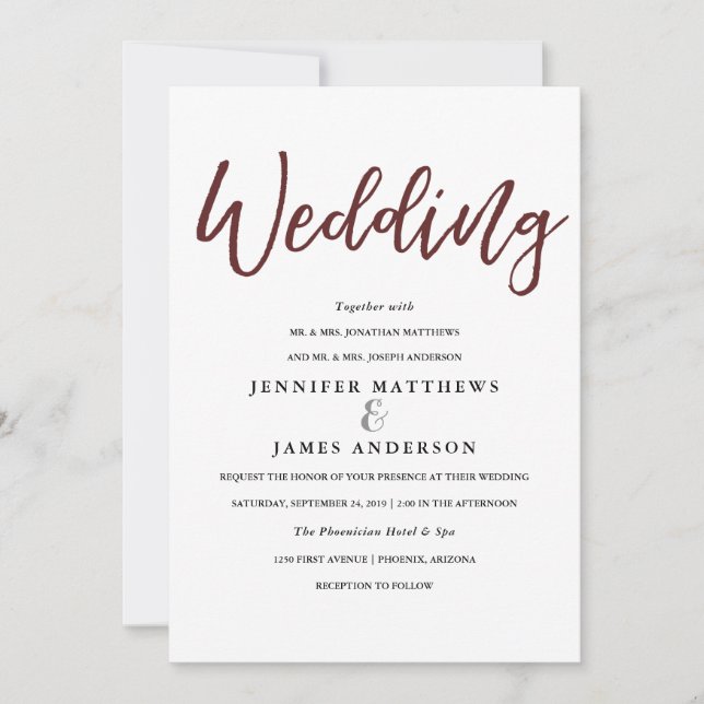 Elegant Typography | Marsala Red Wedding Card (Front)