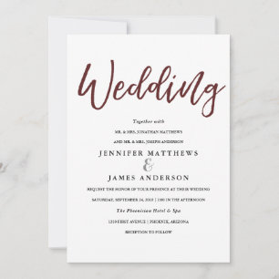 Elegant Typography   Marsala Red Wedding Card