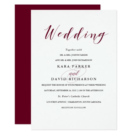 Elegant Typography | Marsala Wedding Card