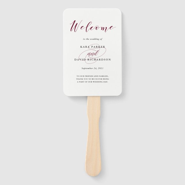 Elegant Typography | Marsala Wedding Hand Fan (Front)