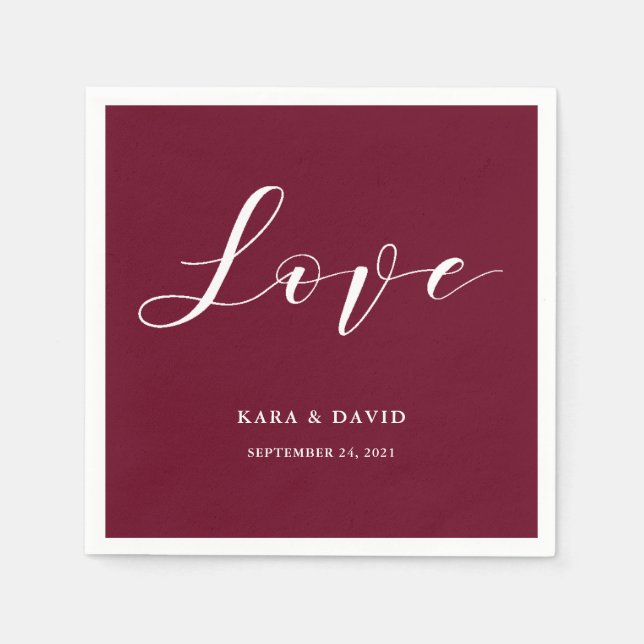 Elegant Typography | Marsala Wedding Love Napkins (Front)