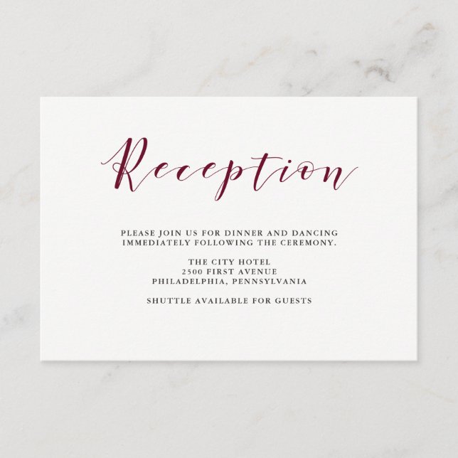 Elegant Typography | Marsala Wedding Reception Enclosure Card (Front)