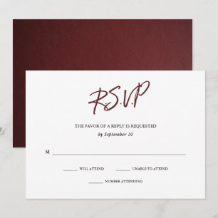 Elegant Typography   Marsala Wedding RSVP Card