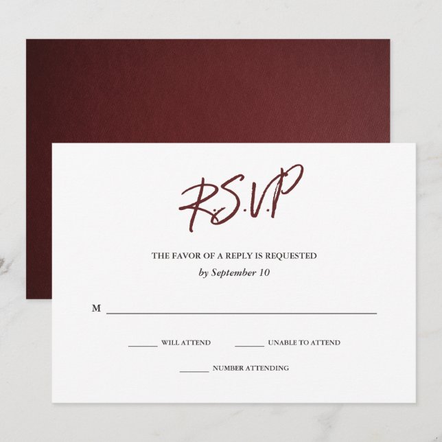 Elegant Typography | Marsala Wedding RSVP Card (Front/Back)