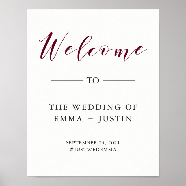 Elegant Typography Marsala | Wedding Welcome Sign (Front)