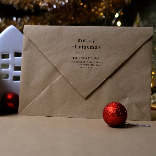 Elegant Typography Merry Christmas Return Address Rubber Stamp
