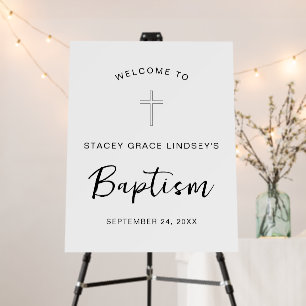Elegant Typography Minimal Cross Baptism Welcome Foam Board