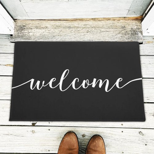 Elegant Typography Minimalist Black White Welcome Doormat