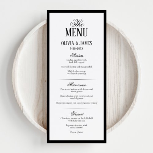 Elegant Typography Modern Black & White Wedding Menu