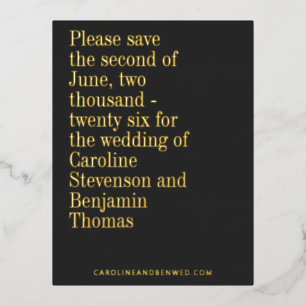 Elegant Typography Modern Save The Date Gold Foil Invitation Postcard