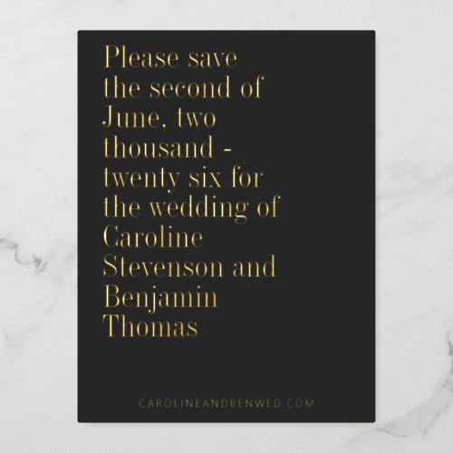 Elegant Typography Modern Save The Date Gold Foil Invitation Postcard