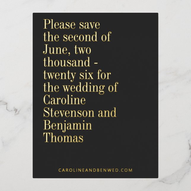 Elegant Typography Modern Save The Date Gold Foil Invitation Postcard (Front)