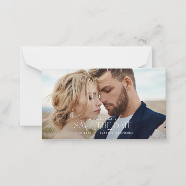 Elegant typography modern wedding landscape photo  note card (Front)