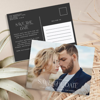 Elegant Typography Modern Wedding Landscape Photo  Postcard by COFFEE_AND_PAPER_CO at Zazzle