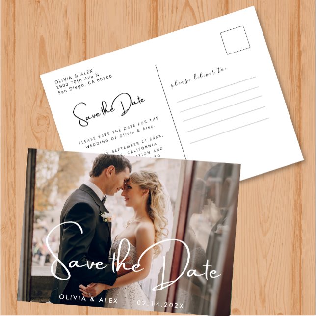 Elegant typography modern wedding landscape photo  postcard (Creator Uploaded)