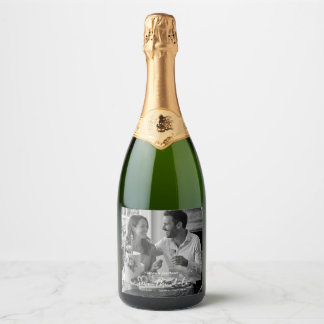 Elegant Typography Modern Wedding Landscape Photo Sparkling Wine Label