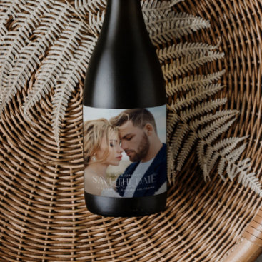 Elegant typography modern wedding landscape photo sparkling wine label