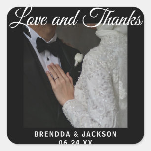 Elegant typography modern wedding landscape photo square sticker