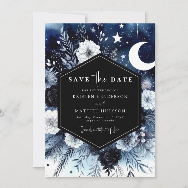 Elegant Typography Moonlit Wedding Save The Date (Front)
