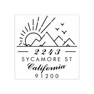 Elegant Typography Mountain Sunset Return Address Rubber Stamp