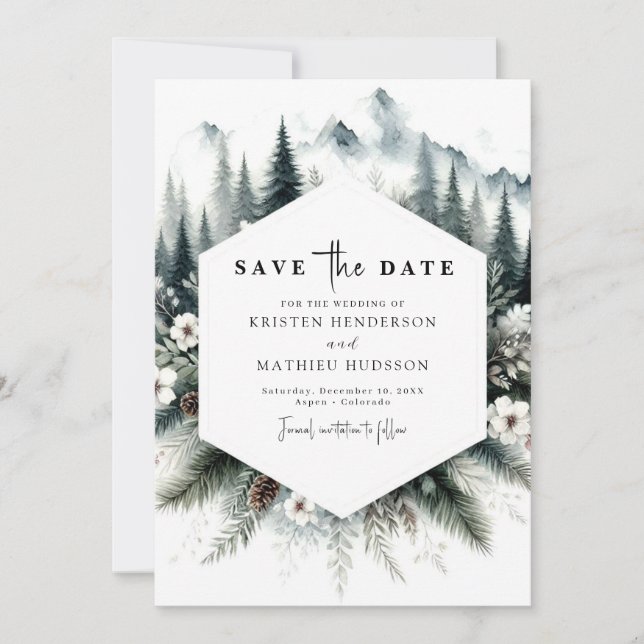 Elegant Typography Mountain Wedding Save The Date (Front)