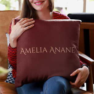 Elegant Typography Name Dark Red Girly  Throw Pillow