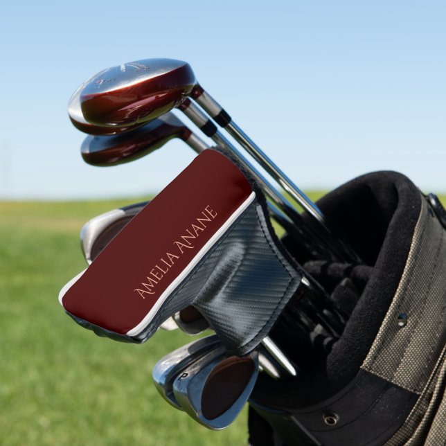 Elegant Typography Name Dark Red Golfer  Golf Head Cover (In Situ)