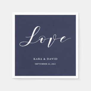 Elegant Typography Navy Blue Wedding Love Napkins
