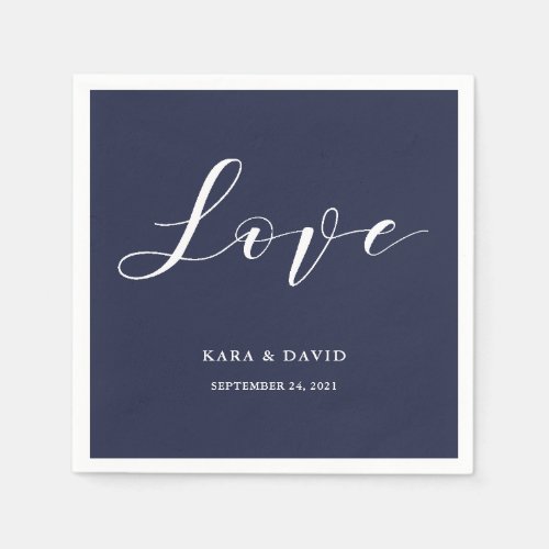 Elegant Typography  Navy Blue Wedding Love Napkins