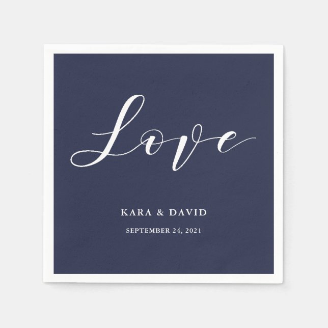 Elegant Typography | Navy Blue Wedding Love Napkins (Front)