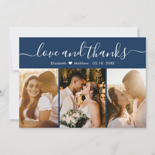 Elegant Typography Navy Multiple Photo Wedding  Thank You Card