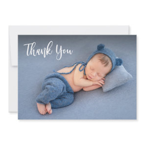 Elegant Typography Newborn Baby Photo Thank You Card