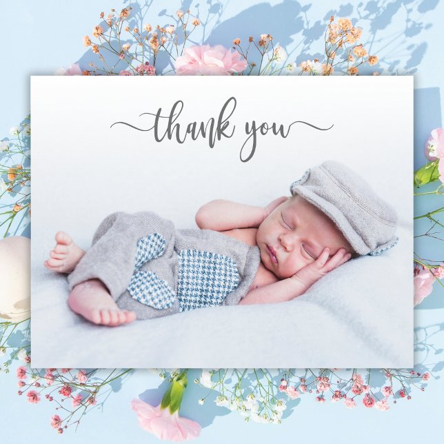 Elegant Typography Newborn Baby Photo Thank You Card (Creator Uploaded)
