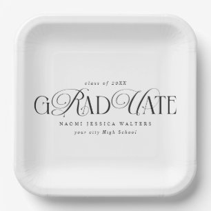 Elegant Typography Old Money Graduation WHITE Paper Plates