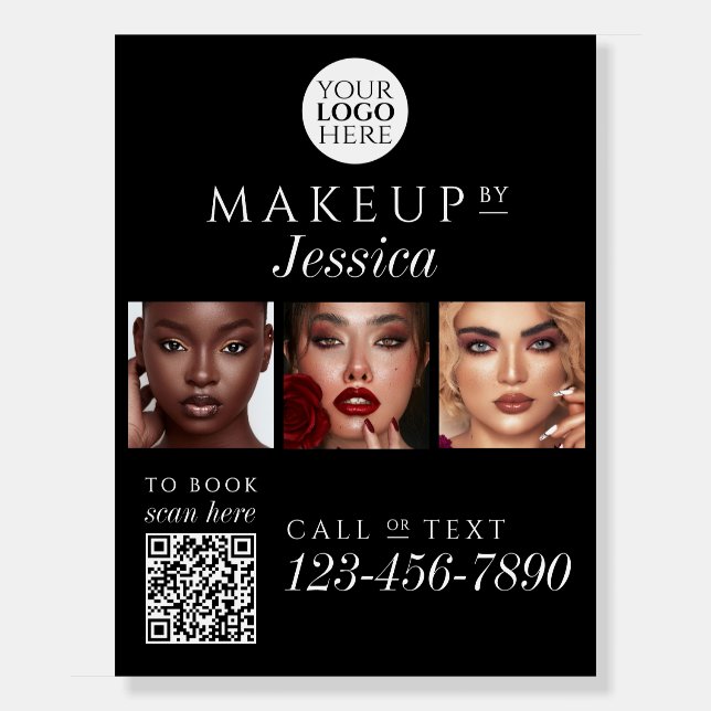 Elegant Typography Photo Black QR Code Logo Makeup Foam Board (Front)