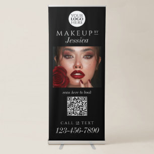 Elegant Typography Photo Black QR Code Logo Makeup Retractable Banner
