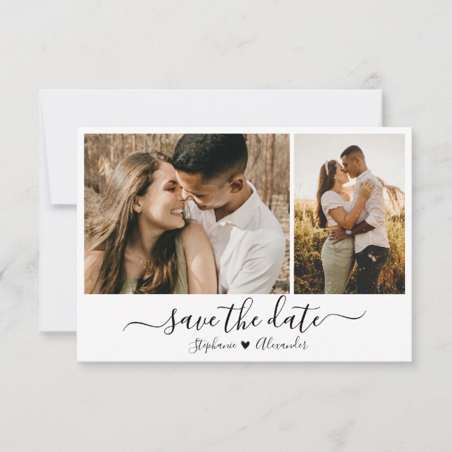 Elegant Typography Photo Collage Wedding Save The Date (Front)