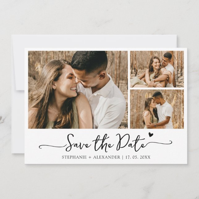 Elegant Typography Photo Collage Wedding Save The Date (Front)