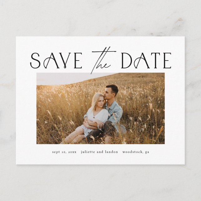 Elegant Typography Photo Wedding Save The Date Announcement Postcard (Front)