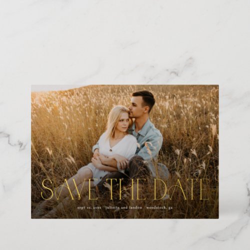 Elegant Typography Photo Wedding Save The Date Foil Invitation