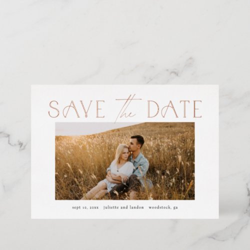 Elegant Typography Photo Wedding Save The Date Foil Invitation