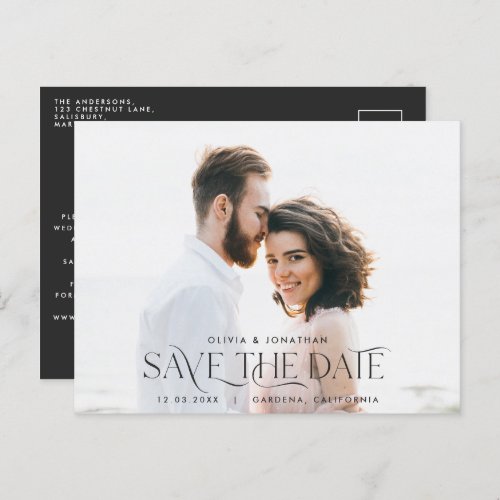 Elegant typography photo wedding save the date postcard