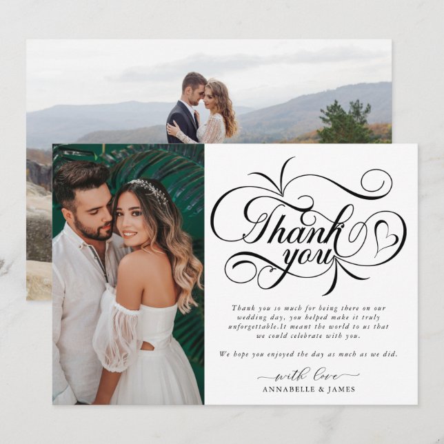 Elegant Typography Photo Wedding  Thank You Card (Front/Back)
