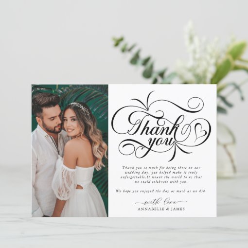 Elegant Typography Photo Wedding Thank You Card | Zazzle
